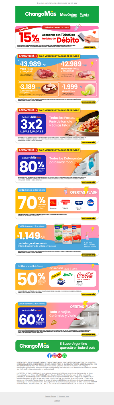 15% con todas las tarjetas de débito SIN TOPE ¡Finde de MâsOfertas Flash 🏖️!