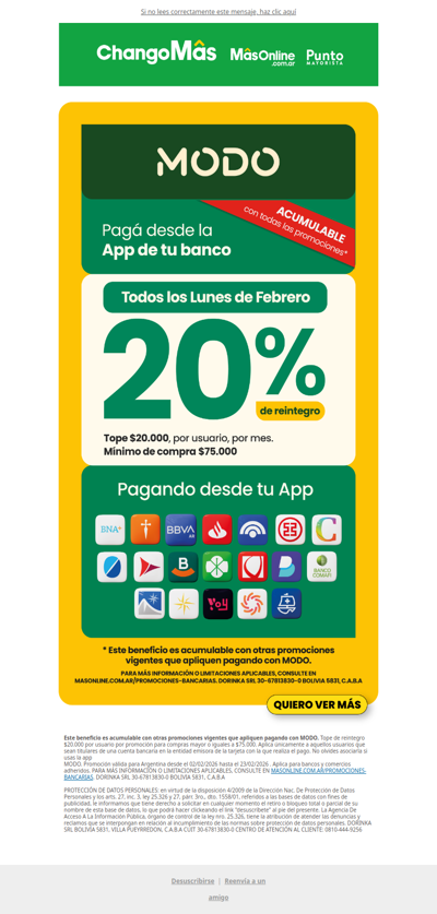 📲  ¡Que no se te pase! Mañana tenés 20% de reintegro con MODO ⚡