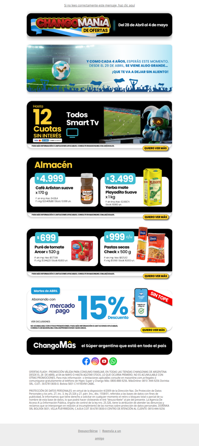 ¡Llegó ChangoManîa de Ofertas! 🔥Aprovechá 12 CSI en todos los Smart Tv