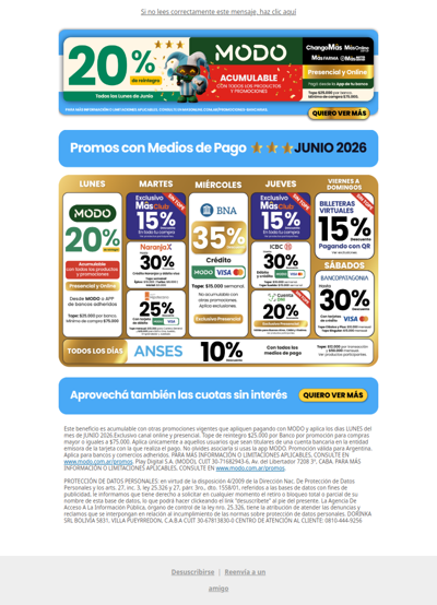 🛒 Mañana tu lunes rinde Mâs: 20% de reintegro con MODO 💥
