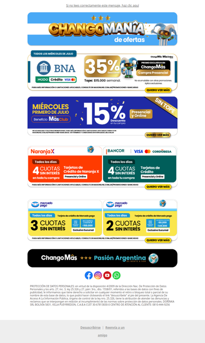 🛒 Prepará tu carrito: Mañana tenés 35% con BNA a ChangoMâs y más descuentos imperdibles
