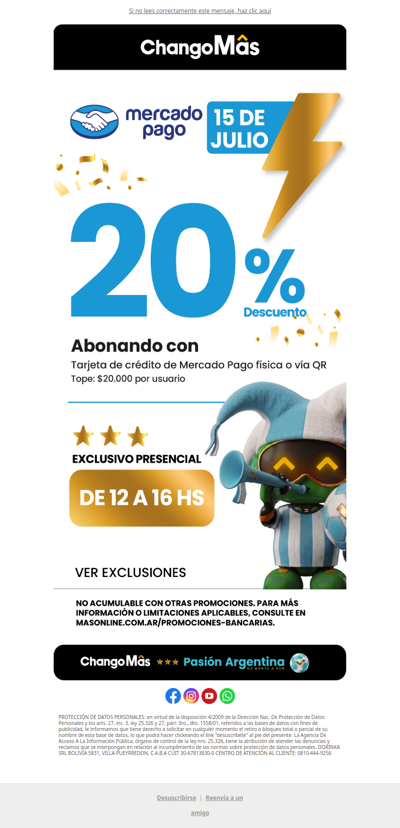 ¿Te faltó algo para la previa? ⚡ ¡PROMO RELÁMPAGO! 20% con Mercado Pago