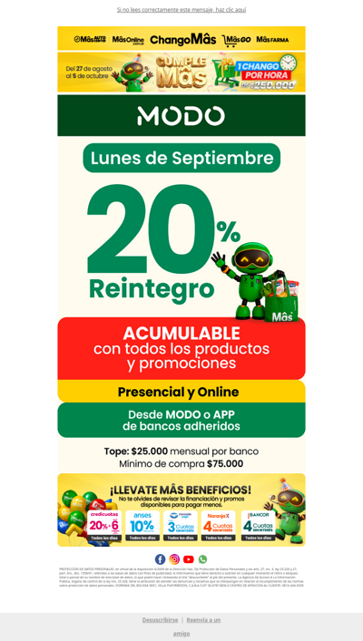🔥 Lunes de Mâs Ahorro: 20% de reintegro con MODO