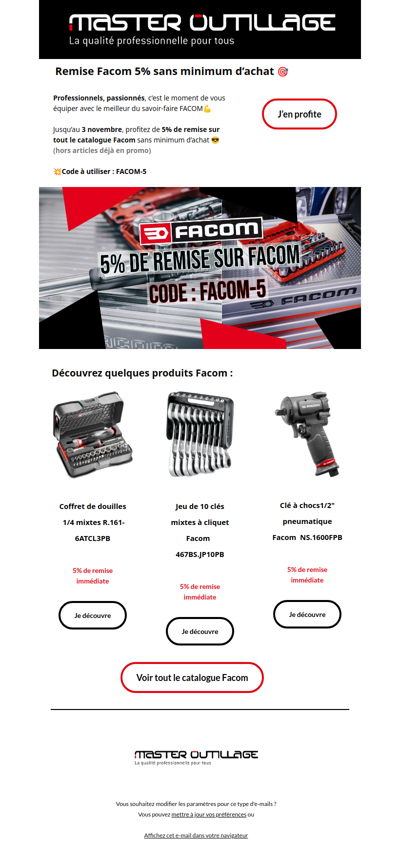 Remise Facom : 5% sans minimum d'achat🔴