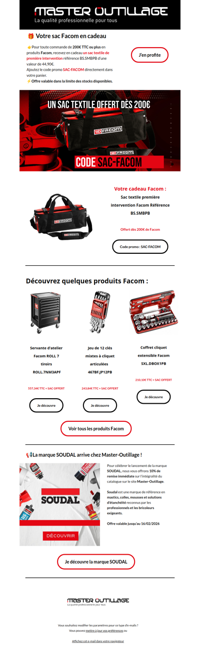 Votre sac Facom offert 🎁