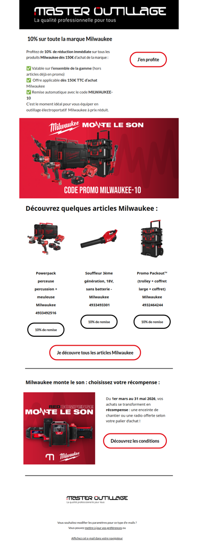 Code promo Milwaukee à ne pas rater !