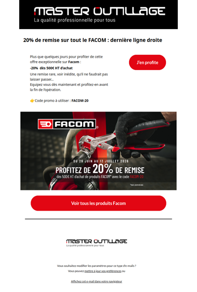 20% de remise sur Facom : dernière ligne droite 💥