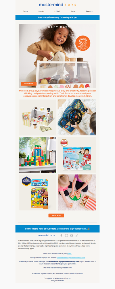 🍦 Save 20% on Melissa & Doug during our Baby Days