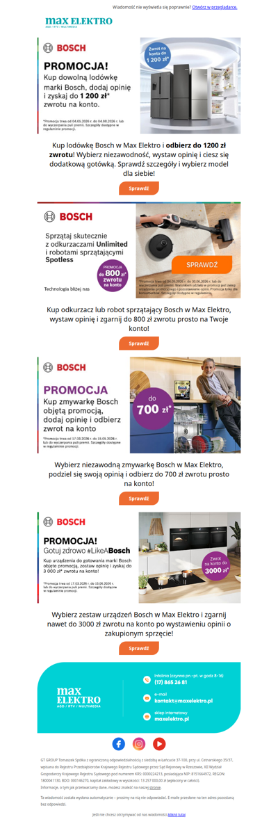 📣 Kasa wraca z Bosch! | Lodówki, zmywarki, urządzenia do gotowania i odkurzacze