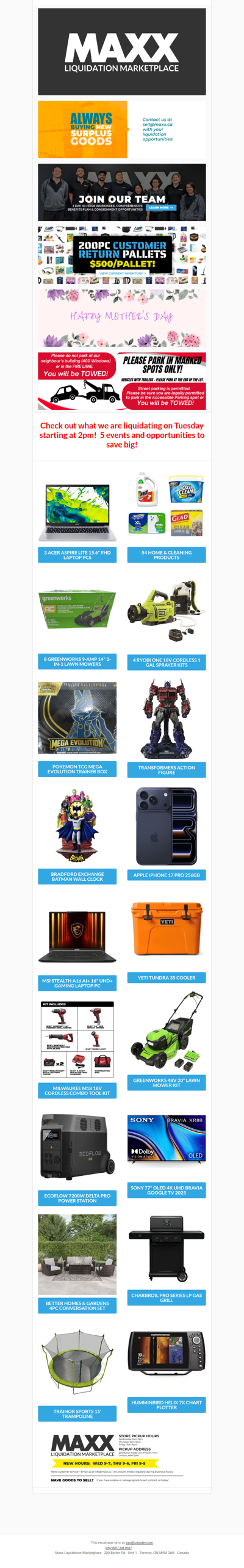 Tuesday is your last chance to spoil Mom @ Maxx!  Auctions start at 2pm!