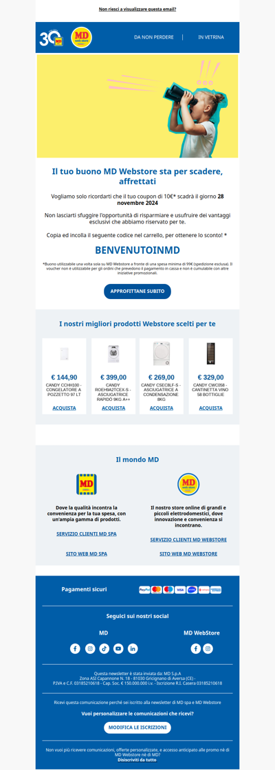 La scadenza del tuo coupon da 10€ è imminente!