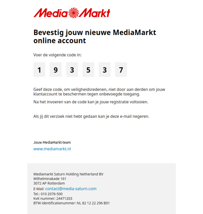 Bevestig je nieuwe MediaMarkt Online-account