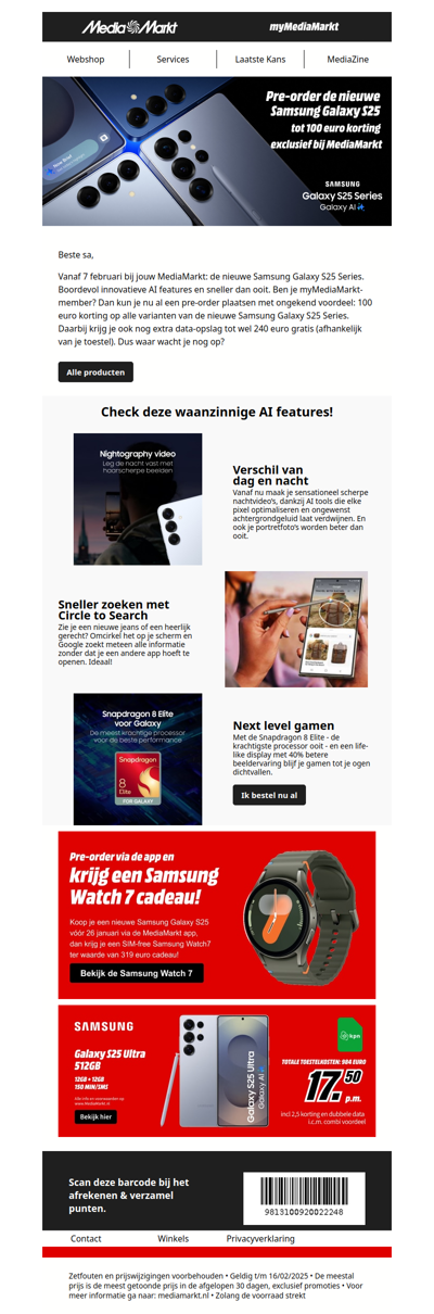 Nu 100 euro korting voor myMediaMarkt leden op de nieuwe Galaxy S25