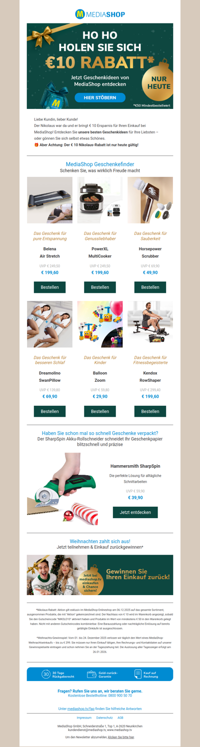 🎅 Nikolaus-Rabatt: Nur heute € 10 auf alles sparen!