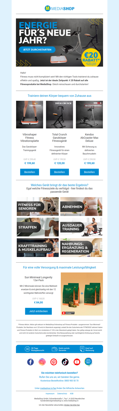 Bereit durchzustarten? 💪 Spare jetzt € 20 auf Fitnessprodukte