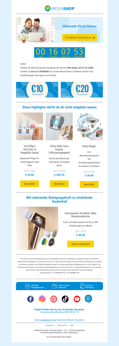 NUR HEUTE: Topseller der Woche mit bis zu € 20 Rabatt