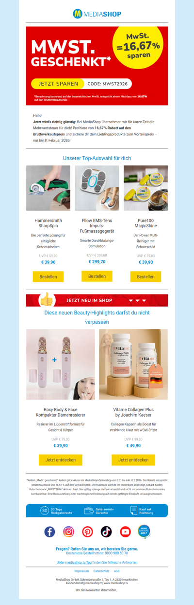 Wir schenken dir die Mehrwertsteuer!