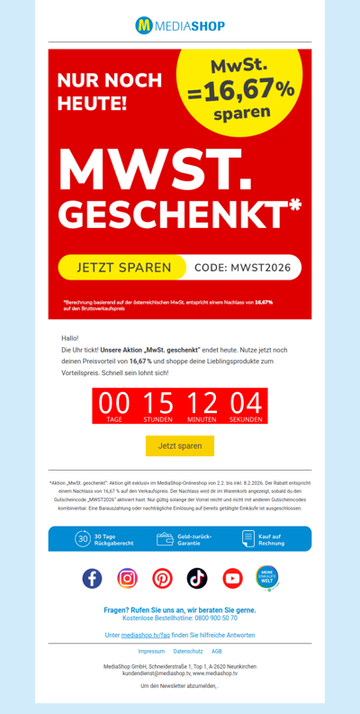 Dein MwSt.-Vorteil läuft heute ab!