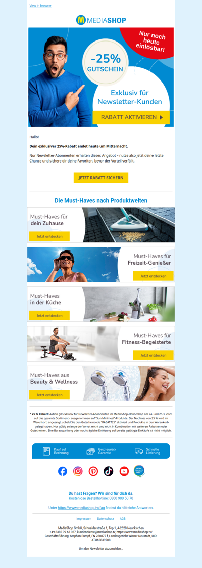 ⏰ Letzte Chance: Dein -25% Newsletter-Rabatt endet heute!