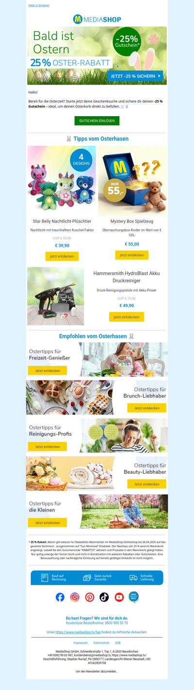 Dein 25 % Oster-Gutschein ist da! 🐰