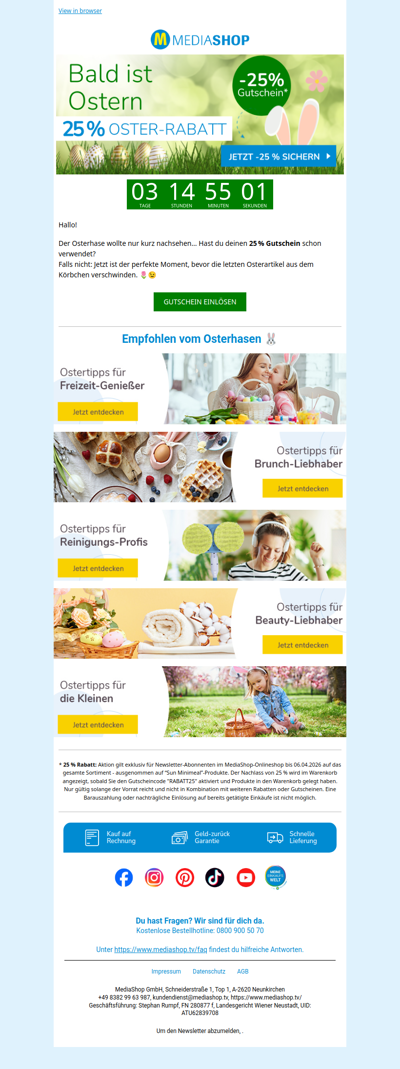 Nicht vergessen: Dein 25 % Oster-Rabatt läuft bald ab!