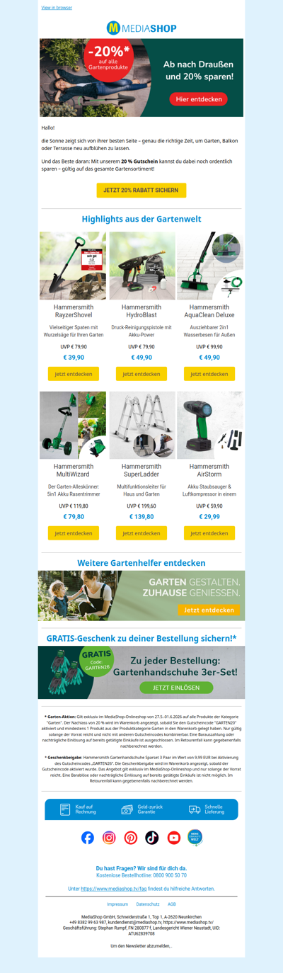 🌿 Perfektes Gartenwetter – jetzt 20 % Rabatt sichern!