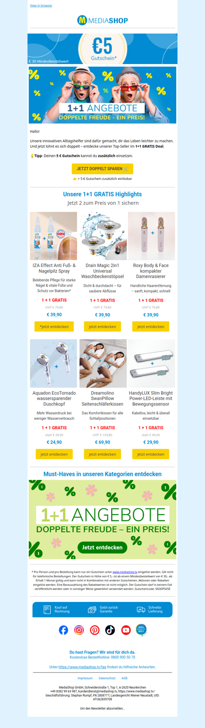 Unschlagbare 1+1 Gratis Angebote inklusive Gutschein!