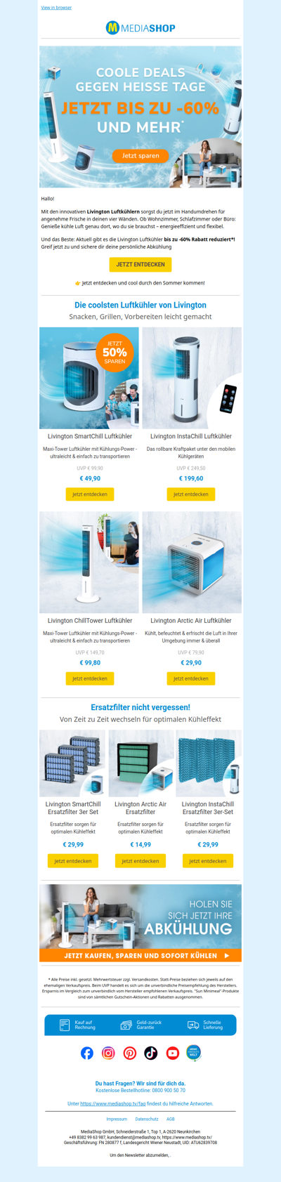 Achtung: Hitzerolle im Anmarsch - bis zu -60% auf Livington Luftkühler sichern!