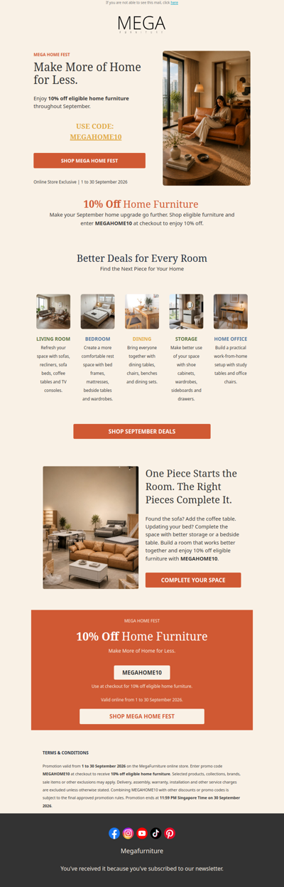 Mega Home Fest Is Here: 10% Off Home Furniture 🏠
