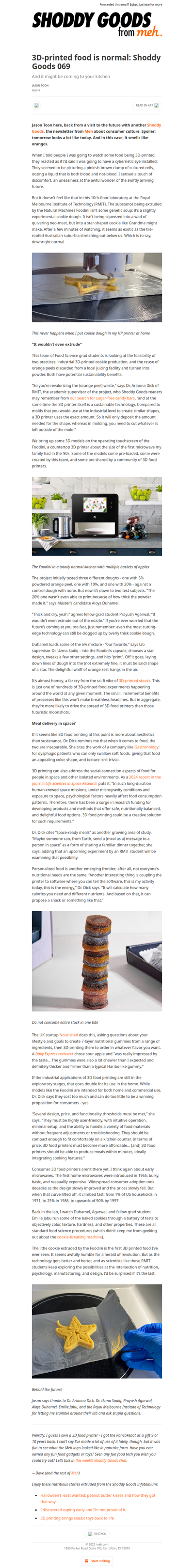 3D-printed food is normal: Shoddy Goods 069