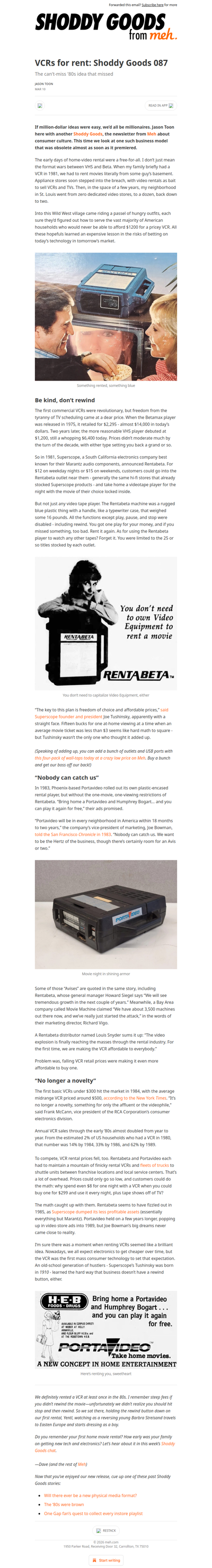 VCRs for rent: Shoddy Goods 087