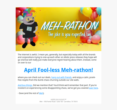 Let's have a Fool-less Meh-rathon