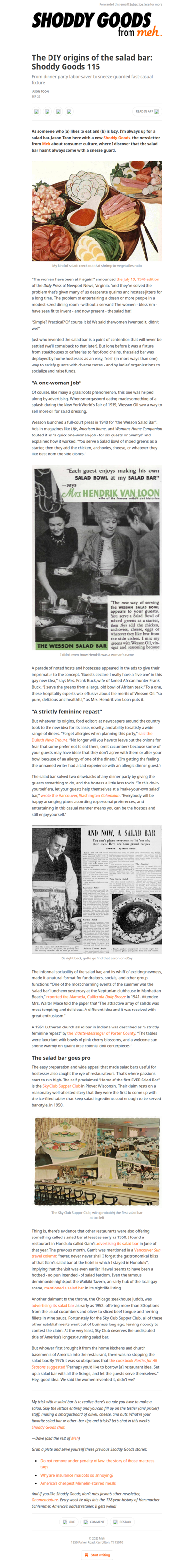 The DIY origins of the salad bar: Shoddy Goods 115