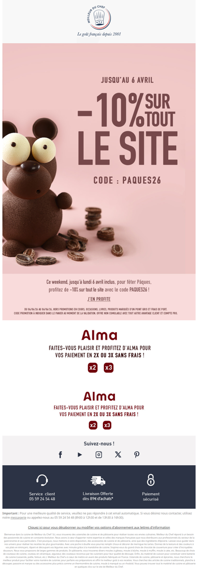 10% sur tout le site avec le code PAQUES26 !