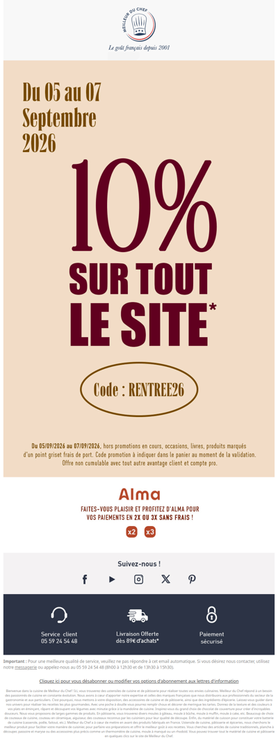 10% sur tout le site avec le code RENTREE26 !
