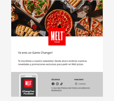 MELT Pizzas | Suscripción al boletín exitosa