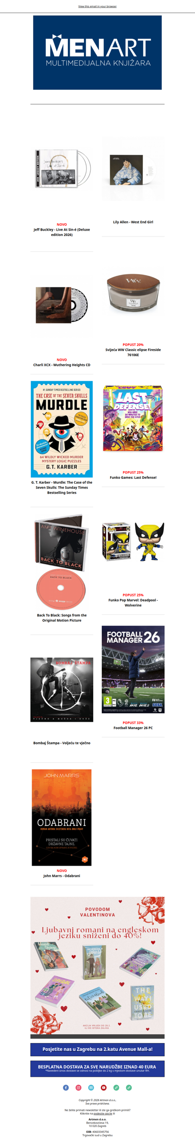 NOVITETI i AKCIJE - Jeff Buckley, Wuthering Heights OST, Murdle, Amy Winehouse, Bombaj Štampa te akcije na ljubavne romane i Funko Pop! ➡️