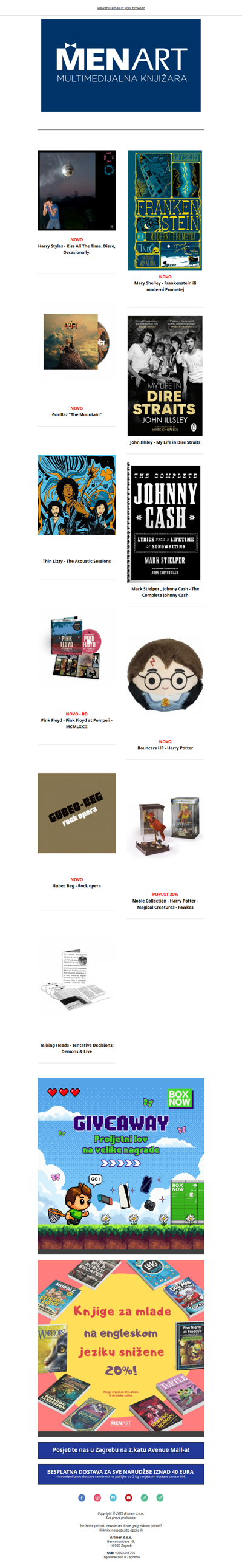 NOVO! Harry Styles, Gorillaz, zatim Pink Floyd, Thin Lizzy i Talking Heads izdanja, biografije Dire Straits i Johnny Cash kao i BoxNow nagradna igra!
