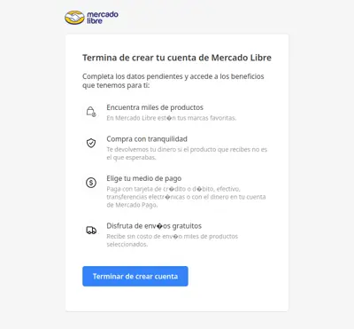 Termina de crear tu cuenta de Mercado Libre