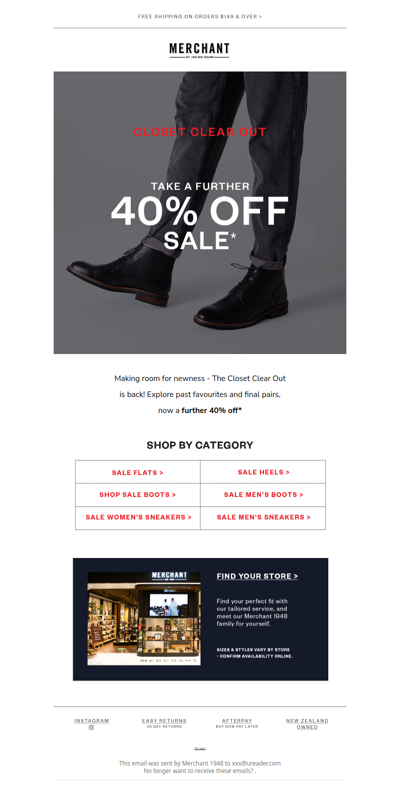 Closet Clear Out: 40% Off All Sale