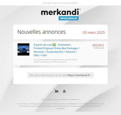 Les nouveaux stocks sont ici sur Merkandi 📦