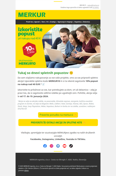 10 % spletni popust na nakupe nad 40 EUR! 💸