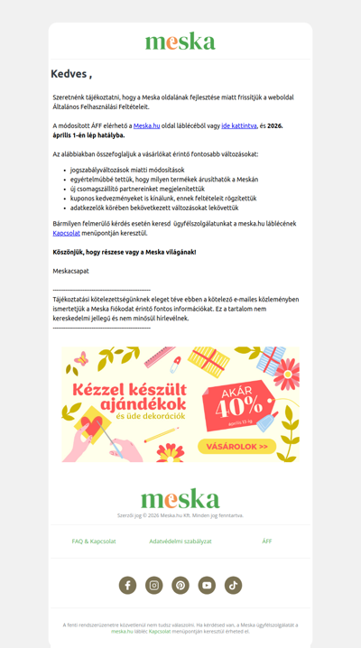 Frissítettük a Meska Általános Felhasználási Feltételeit