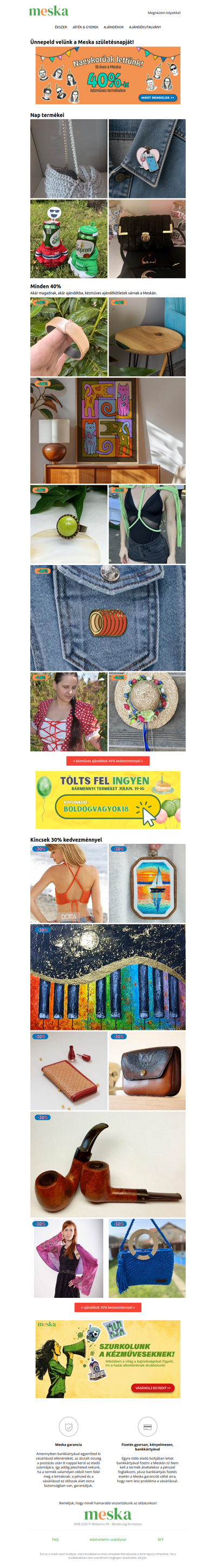 🎂 Ünnepi 30–40% kedvezmény - A Meska 18 éves lett! 🥳