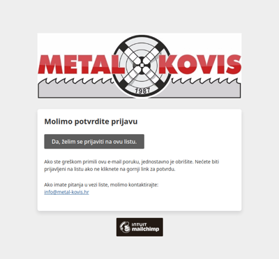 Metal-Kovis d.o.o. List: Molimo potvrdite prijavu