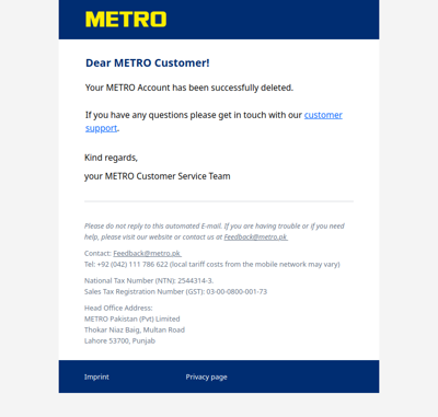 METRO – Your account has been deleted