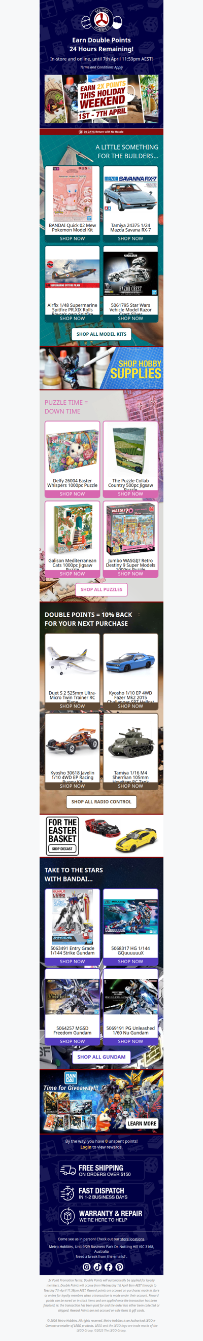 🚨Double Points Ends Tomorrow 7th April 🚨 Earn 2x Points at Metro Hobbies Now!