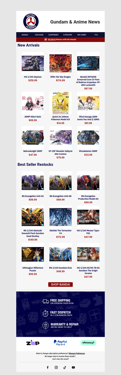 Gundam & Anime Kits New Arrivals