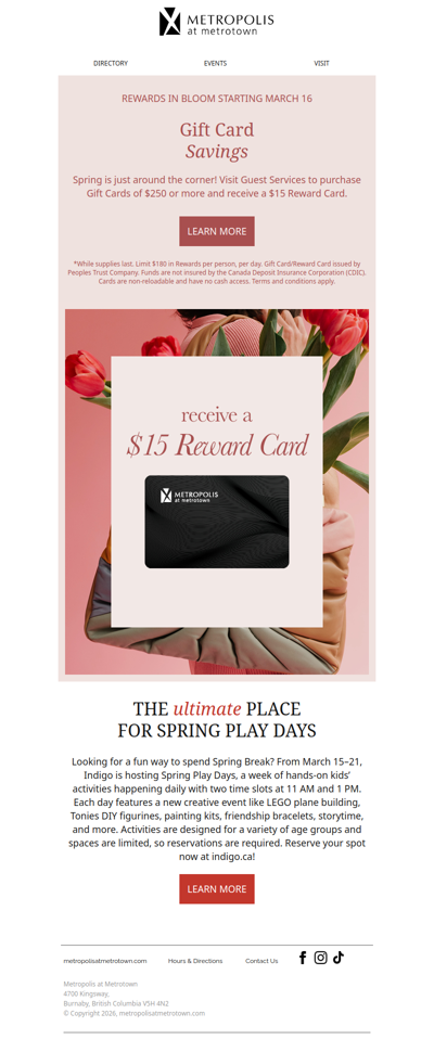 Spring into Rewards - Get a $15 Reward Card!