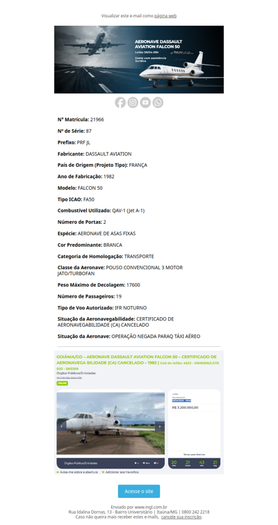 - AERONAVE DASSAULT AVIATION FALCON 50 - 08/04/2026 - 09:00